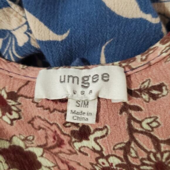 Umgee Boho Mixed Print Oversized Open Kimono Cardigan Top Womens Size S Ruffle - Picture 7 of 10